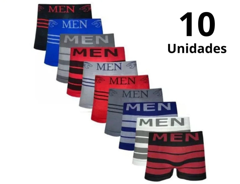 Kit com 10 Cuecas Boxer de Microfibra Masculina,