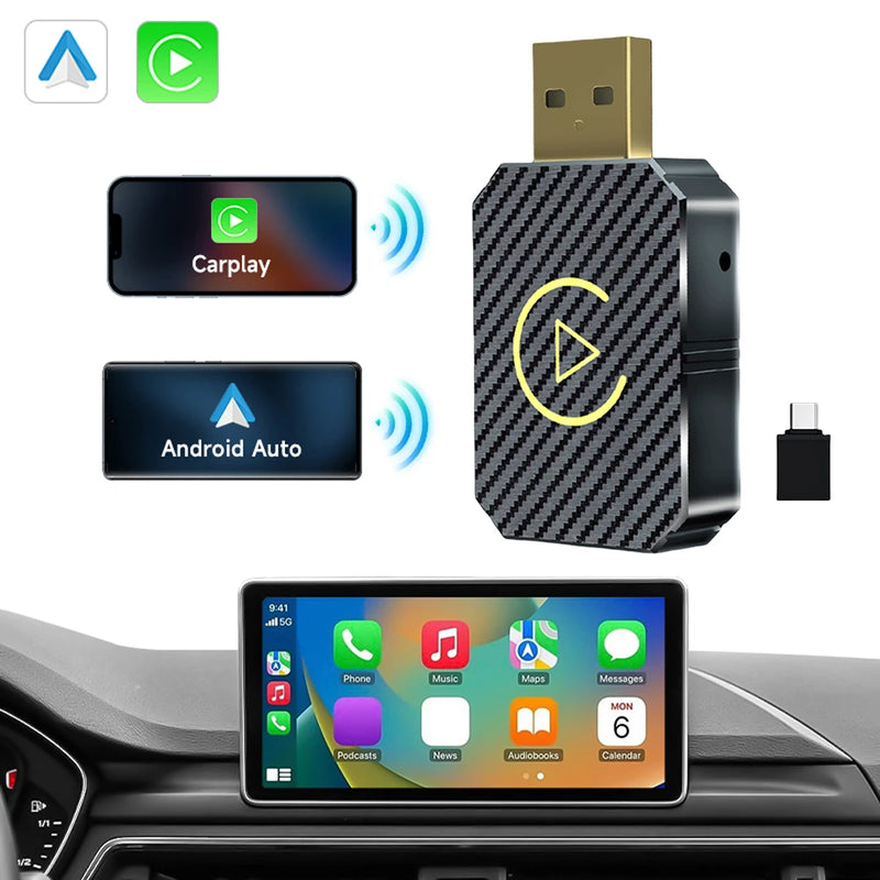 Adaptador Wireless 2 em 1 CarPlay e Android Auto - Conexão Rápida